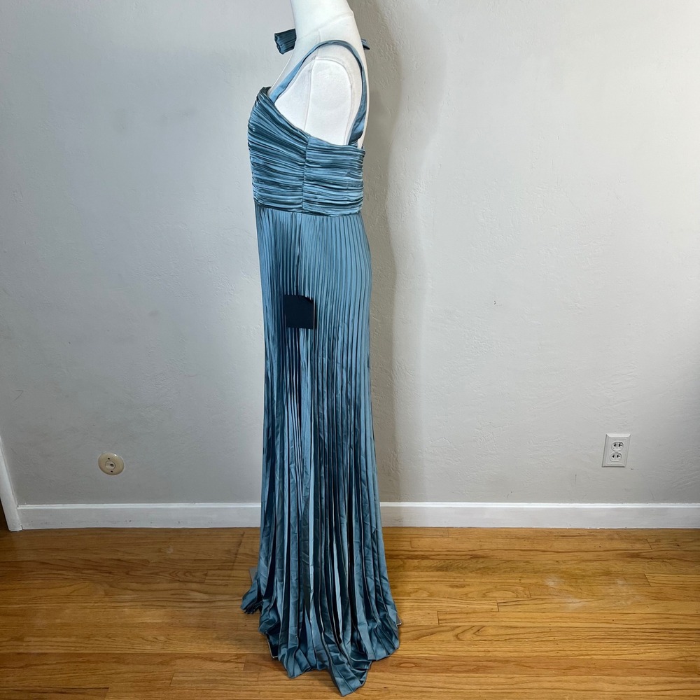 Lulus Dusty Blue Pleated Maxi Dress Tie Shoulder Square Neck Size Medium NWT - Picture 3 of 8